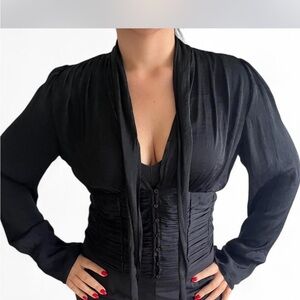 Free People Black Ruched Fitted Blouse